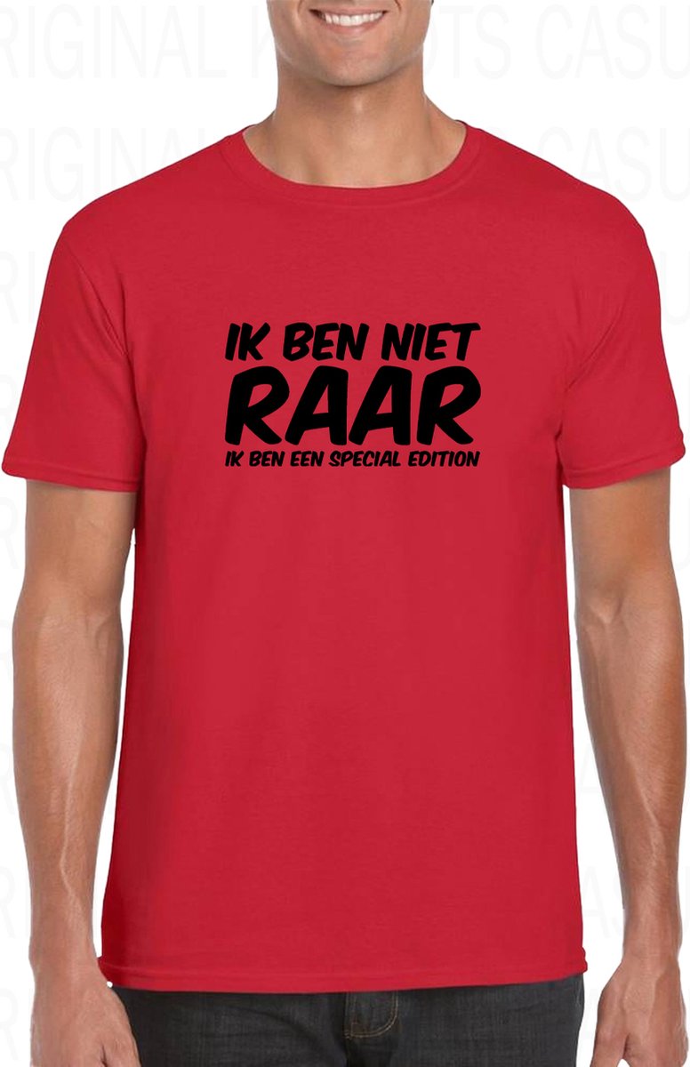 IK BEN NIET RAAR IK BEN EEN SPECIAL EDITION herenshirt - Rood met zwart - Maat 4XL - Korte mouwen - Ronde hals - Regular Fit - Cadeau - Grappig | Humor - Original Kwoots